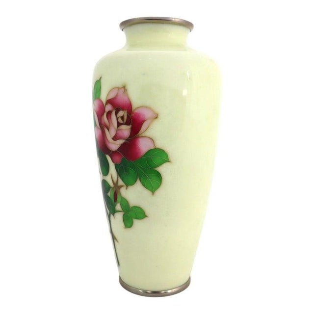 Metal Japanese Ando Cloisonne Co. Floral Roses Cloisonne Enameled Vase C1920 For Sale - Image 7 of 12