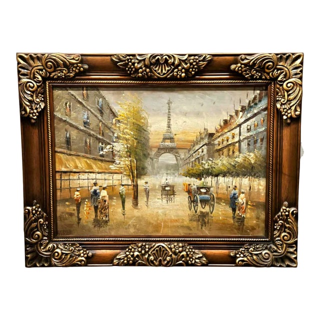 Paris Street Scene Artwork on Cotton Fabric – Eiffel Tower Cityscape For Sale