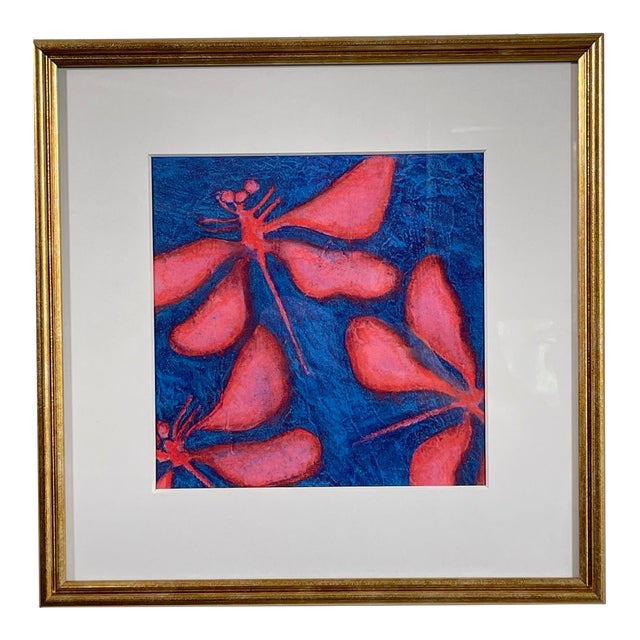 Original Acrylic and Pastel Raspberry Pink Dragonfly by José Luis Peláez, Framed For Sale
