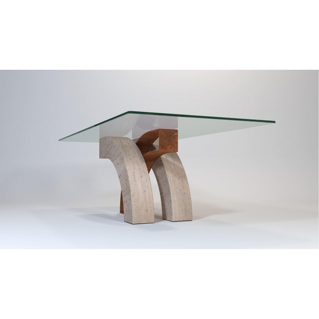 Metal Cresa Limited Edition Dining Table in Travertine Marble and Oxidized Iron Design by Joaquín Moll for Meddel, 2005 For Sale - Image 7 of 9