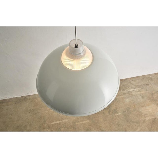 Minimalist White Metal Pendant with Ribbed Glass Top from Metalarte, 1980s For Sale - Image 9 of 12