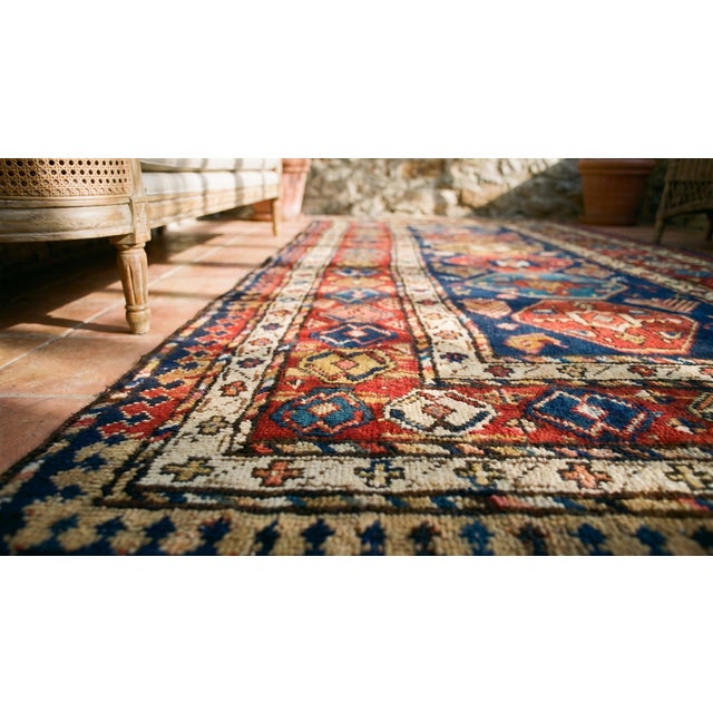 Textile 1930s Blue Navy Geometric Tribal Antique Persian Kurdish Rug 4'2" X 9'10" Handknotted Wool Carpet For Sale - Image 7 of 8