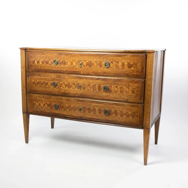 Late 18th Century Late 18th Century Neoclassical Inlaid 3-Drawer Commode For Sale - Image 5 of 13