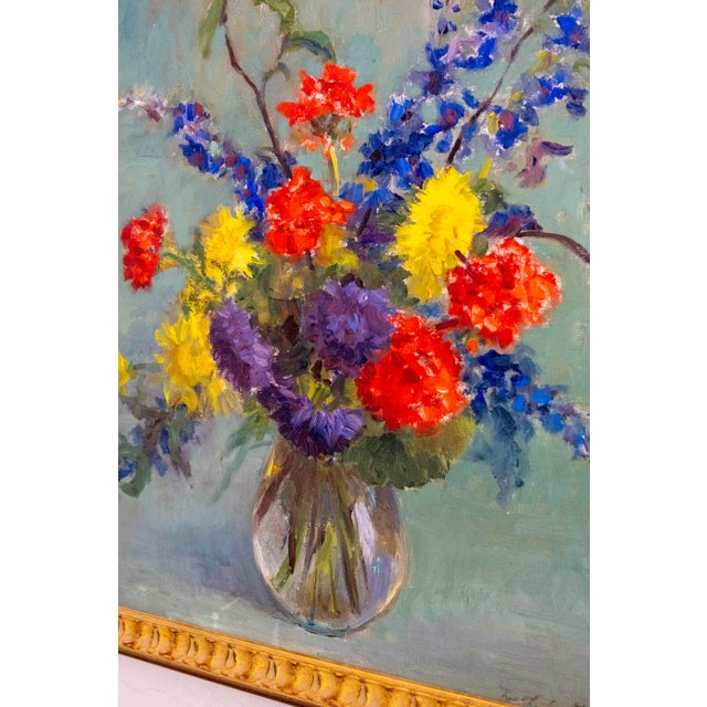 Paint Abstract Still Life Flowers in Vase Oil Painting Signed For Sale - Image 7 of 8