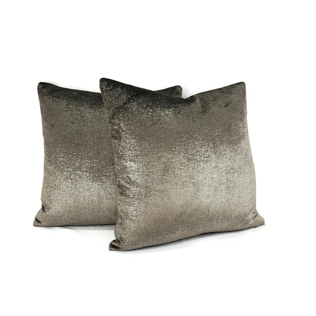 Contemporary Dedar Splendido Splendente in Taupe Lamina Argento Pillow Cover - 20" X 20" Brown Plush Velvet With Taupe Silver Foil Cushion Case For Sale - Image 3 of 6