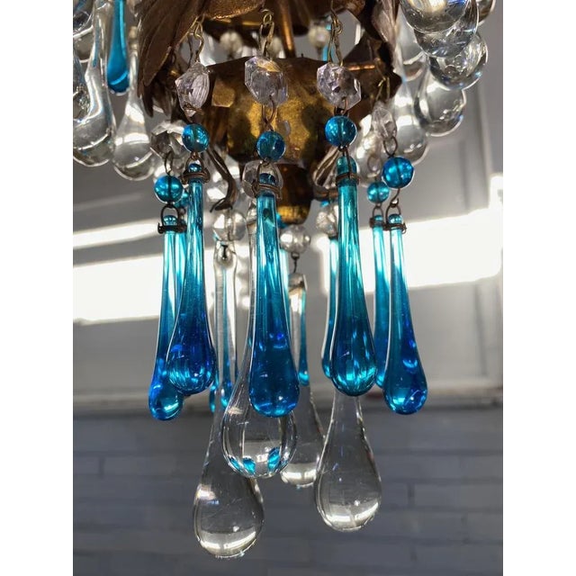 Chandelier with White Roses and Blue Drops, Murano, 1950s For Sale - Image 6 of 18