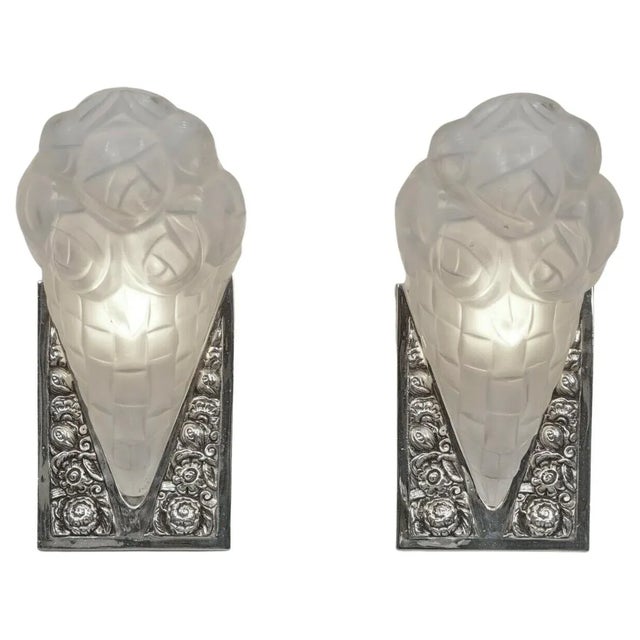 Art Deco French Art Deco Wall Sconces Signed by Degue - A Pair For Sale - Image 3 of 5