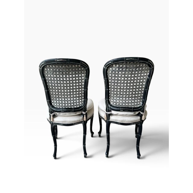 Vintage Chinoiserie Dark Jade Green Lacquer Faux Bamboo Cane Dining Chairs - Set of 6 For Sale - Image 9 of 18