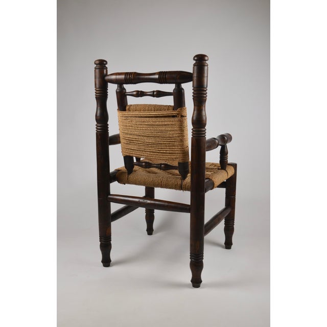 1950s Mid-Century French Wood and Rope Woven Armchair, 1950s For Sale - Image 5 of 16