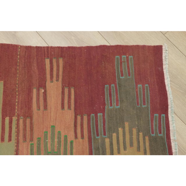 Textile 1950s Turkish Geometric Hand Knotted Very Old Kilim Rug For Sale - Image 7 of 13