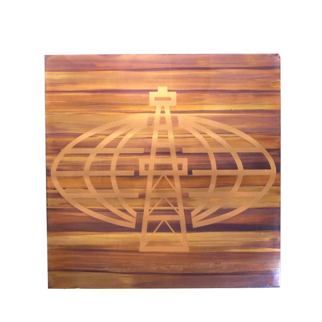 Mid-Century Modern Vintage Square Copper Wall Art of Oil Field Rig | Modern Americana For Sale - Image 3 of 6