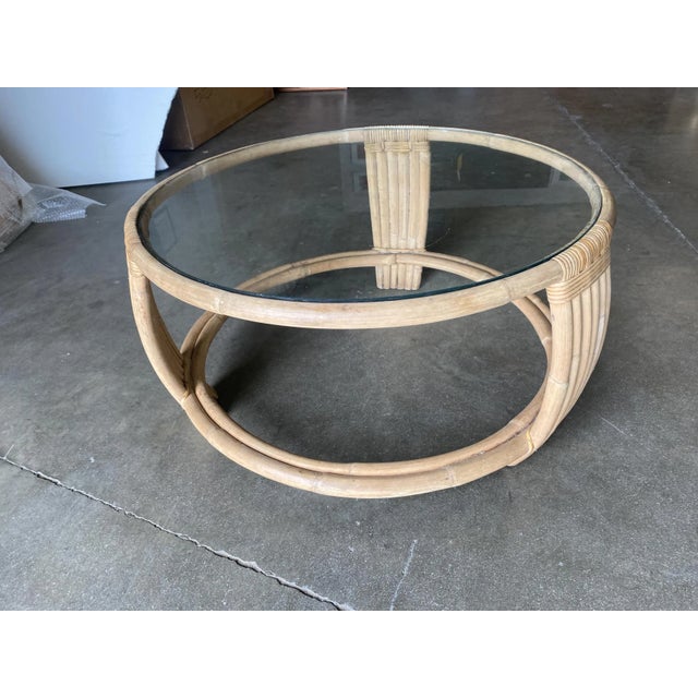 1950s Five Strand Rattan Coffee Table With Glass Top For Sale In Los Angeles - Image 6 of 7