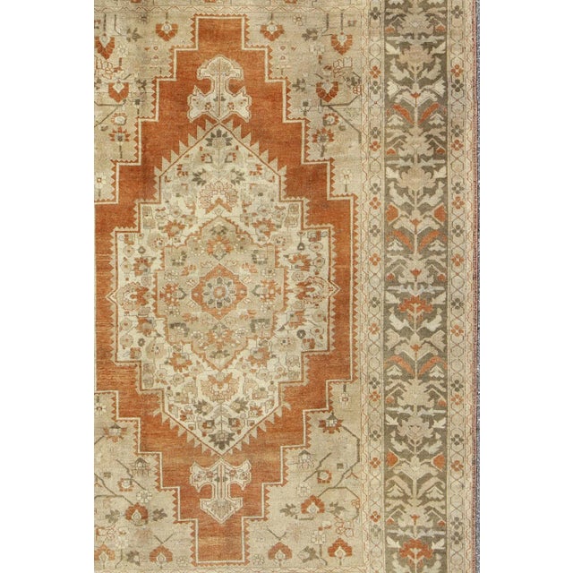 Tribal Vintage Turkish Oushak Rug in Rust, Green, Cream, Tape and Neutral Colors 7'3"x11'3" For Sale - Image 3 of 10