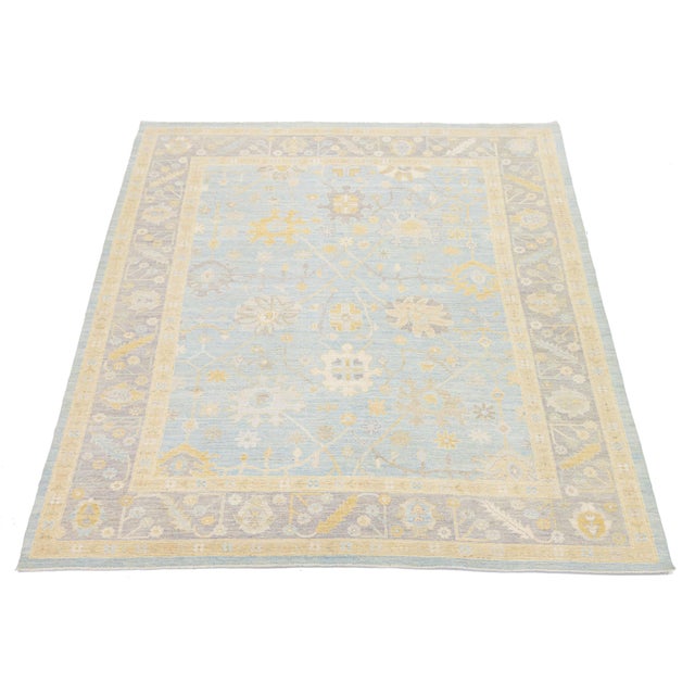 Textile Modern Oushak Style Hand-Knotted Wool Rug - Pastel Blue, Gold & Ivory 9x12 For Sale - Image 7 of 10