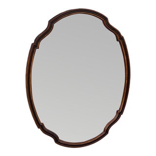 1930 Oval Walnut Hand Painted American Mirror. For Sale