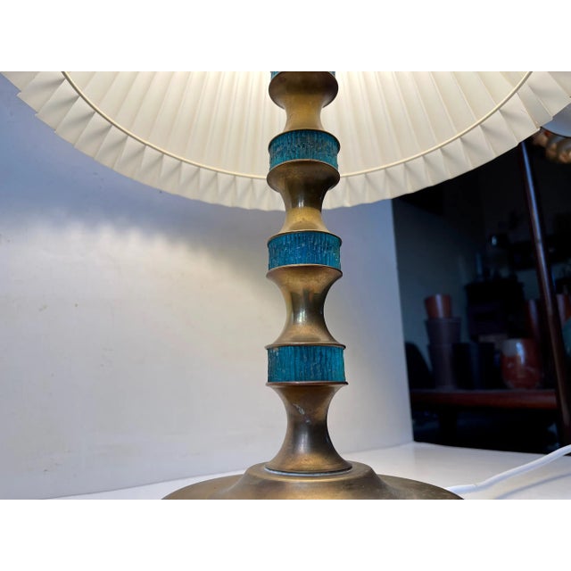 Scandinavian Blue Glass and Brass Table Lamp by Vitrika, 1960s For Sale - Image 6 of 10