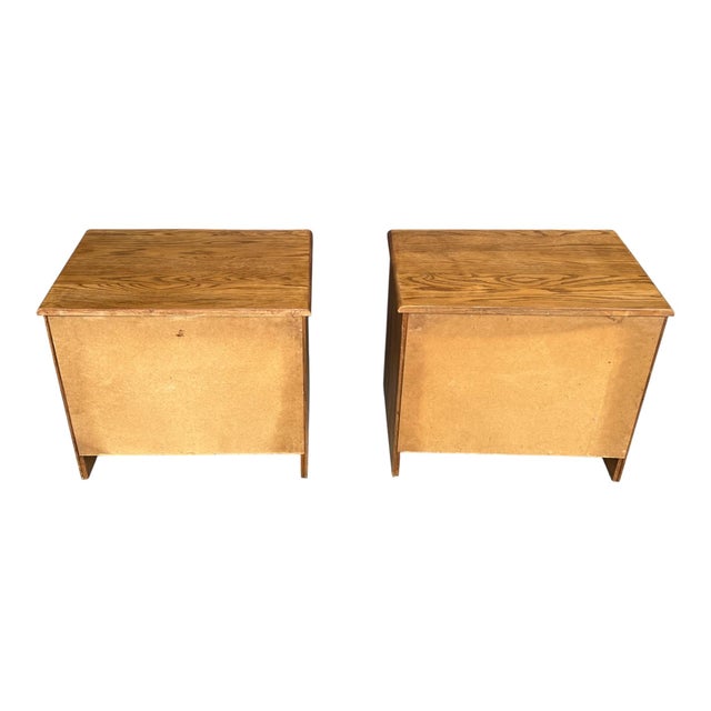 1980s Scandinavian Modern Solid Oak Two-Drawer Nightstands – Pair For Sale In Los Angeles - Image 6 of 15
