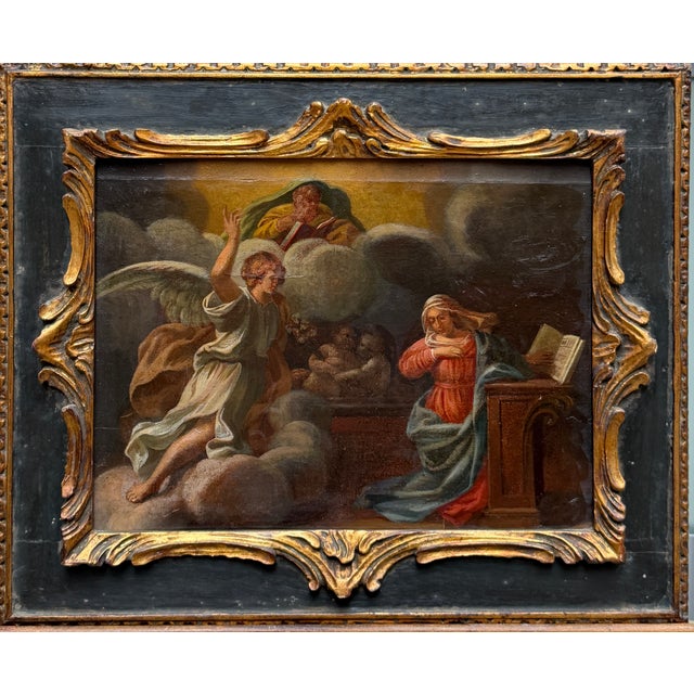 Italian School Artist, Annunciation, 17th-18th Century, Oil on Canvas, Framed For Sale - Image 9 of 9