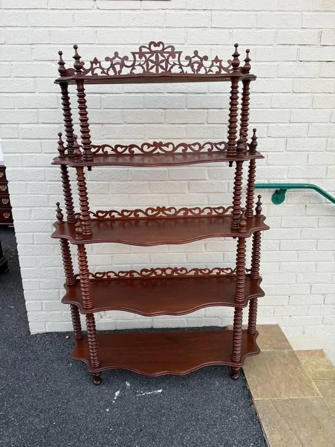 Antique Victorian Style Mahogany Wood Spindle 5 Tier Bookcase