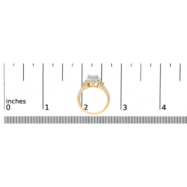 Metal 10K Yellow Gold 1.0 Cttw Diamond Composite Cushion-Shape Halo 3-Band-Look Engagement Ring (H-I Color, SI1-SI2 Clarity) - Size 6-1/2 For Sale - Image 7 of 7