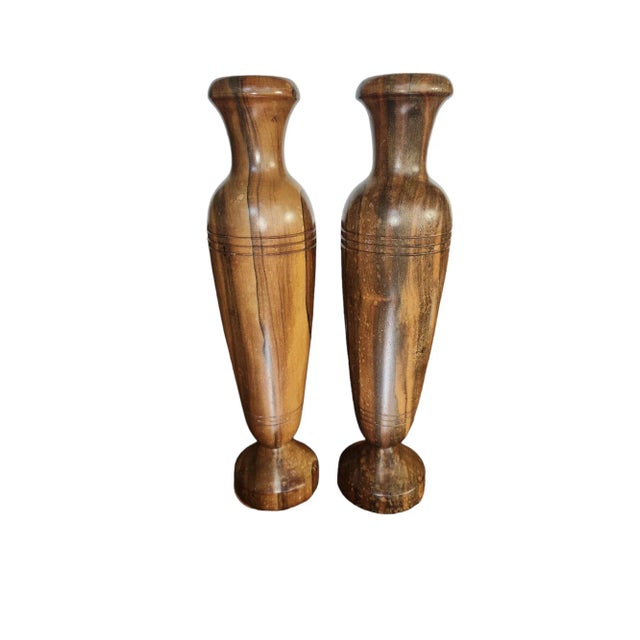 Early 20th Century Art Deco Turned Wood Garniture Vases Pair For Sale - Image 4 of 6