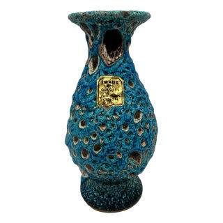 Brutalist Fat Lava Blue Turquoise Ceramic Vase by Charles Cart, Vallauris, France, 1960s For Sale