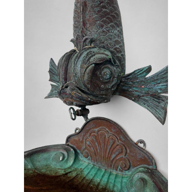 Early 20th Century Italian Verdigris Copper Dolphin Lavabo With Shell Basin C. 1900 For Sale - Image 5 of 11