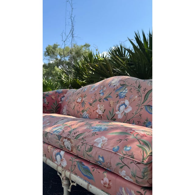 English Vintage Hickory Chair Mark Hampton Collection Camelback Floral Upholstered Sofa For Sale - Image 3 of 12