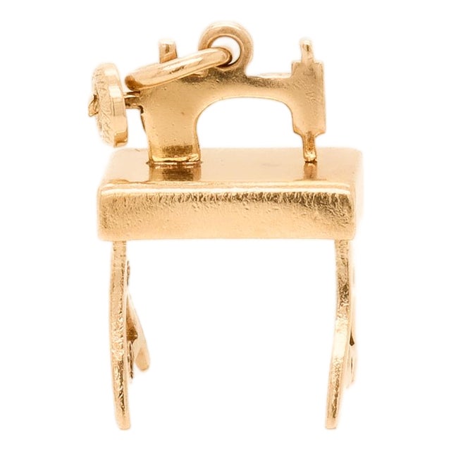 Vintage 14k Gold Figural Sewing Machine and Table Charm For Sale