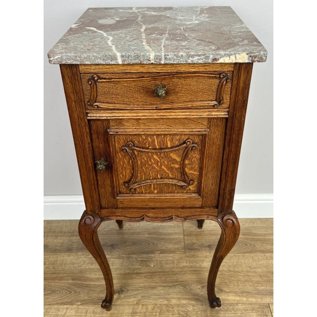 Antique French Marble Top Oak Carved Nightstands For Sale - Image 11 of 11