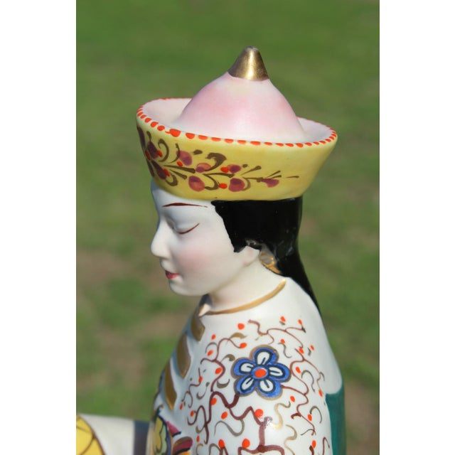 Italian Ceramic Asian Woman Handpainted Chinoiserie Figurine For Sale - Image 13 of 18