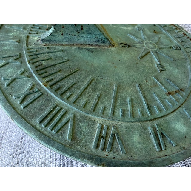 Vintage Bronze Verde Sun Dial Garden Ornament Roman Numerals For Sale - Image 4 of 13