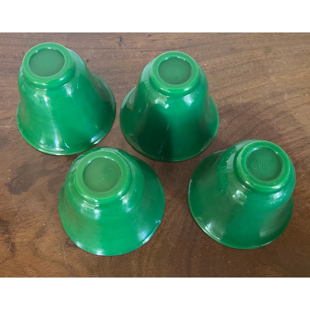 Antique 19th Century Chinese Bright Green Peking Glass Tea Cups & Saucers - Set of 4 For Sale - Image 13 of 18