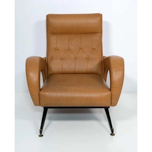 Mid-Century Modern Leatherette Armchair in Marco Zanuso Style, Italy, 1970s, in Very Good conditions. Designed 1970 to...