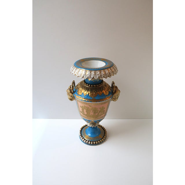 French Sèvres Style, German Porcelain Urn, Neoclassical, Blue & Gold, Circa 19th Century For Sale - Image 13 of 18