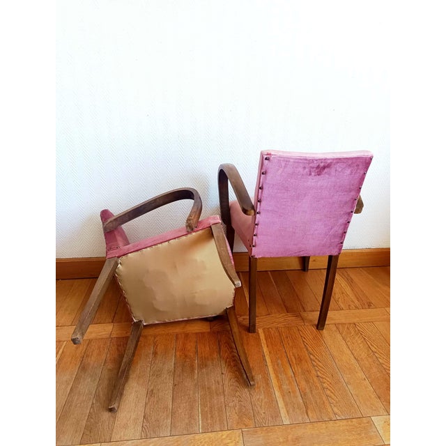 Art Deco Pink Velvet Moustache Armchairs, 1940s, Set of 2 For Sale - Image 6 of 11