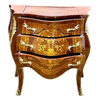 Refined French Bombe Commode – Three-Drawer Chest With Ornate Marble-Capped Design For Sale