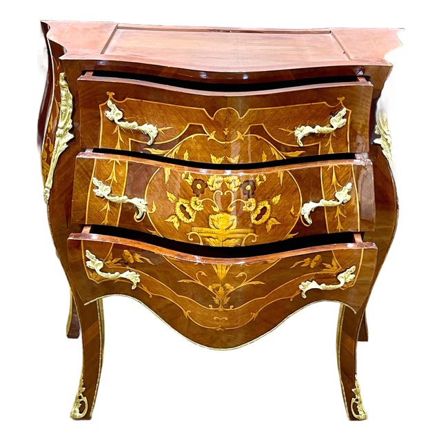 Refined French Bombe Commode – Three-Drawer Chest With Ornate Marble-Capped Design For Sale