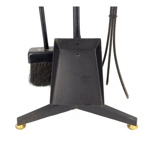 Vintage Donald Deskey for Bennett Mid Century Iron and Brass Andirons Fireplace Tool Set- 6 Pieces For Sale - Image 11 of 13