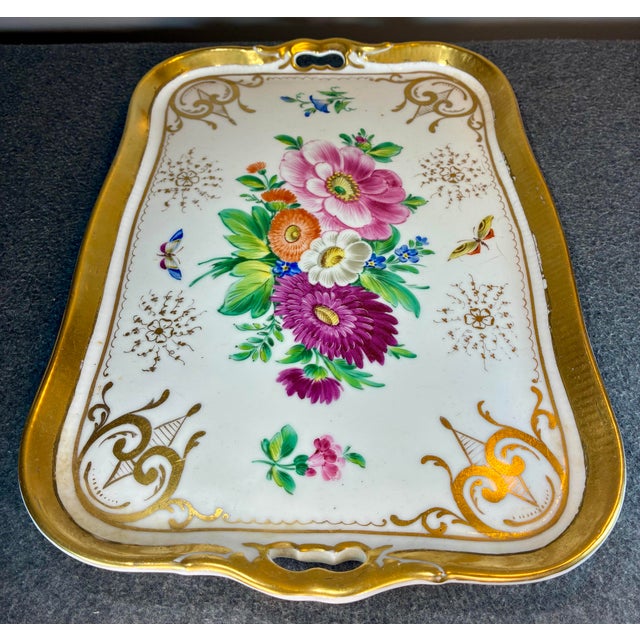 Antique Hand Painted Porcelain Handled Serving Tray For Sale - Image 4 of 6