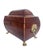 An exceptional English regency tea caddy crafted from beautifully figured burr yew wood, showcasing dramatic swirling...