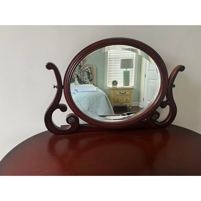 Vintage Mahogany Bombay Company Vanity With Mirror and Antique Bench in Urban American