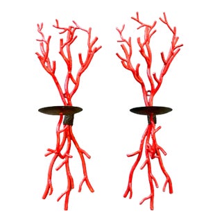 Vintage Coral Branch Wall Candle Sconces- A Pair For Sale