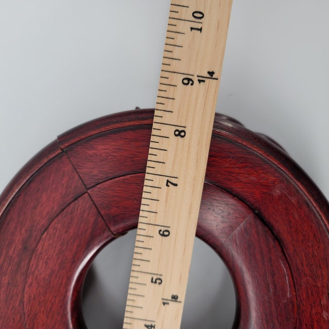 Vintage Chinoiserie Porcelain Garden Stool & Carved Wood Stand Set For Sale - Image 14 of 14