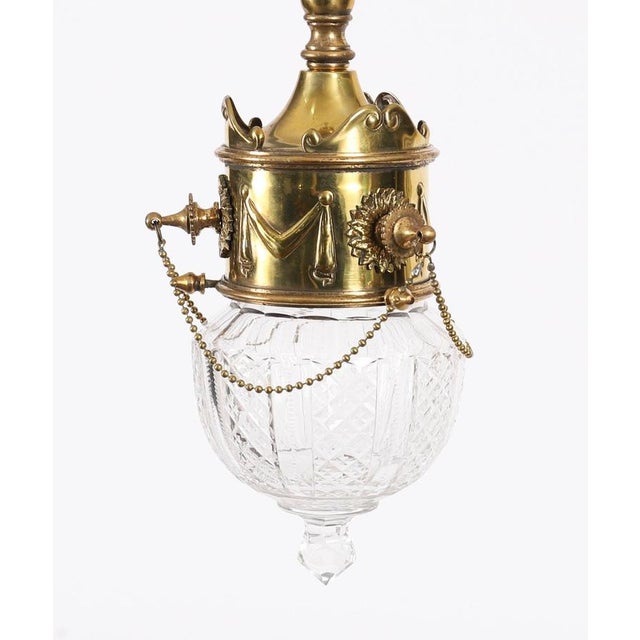 Antique Edwardian Brass & Cut Crystal Ceiling Lights, 1900, Set of 2 For Sale - Image 6 of 16