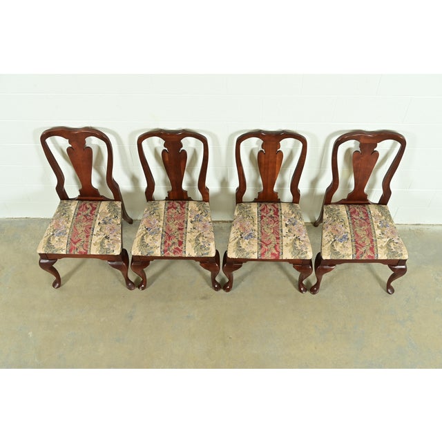 1980s Baker Furniture Style Queen Anne Solid Cherry Wood Dining Chairs, Set of Four For Sale - Image 5 of 12