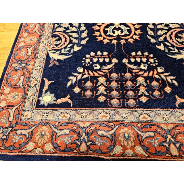 Textile Vintage Persian Sarouk Area Rug, Hand-Knotted Wool, Allover Floral Pattern, Navy & Red, 3x5 For Sale - Image 7 of 11