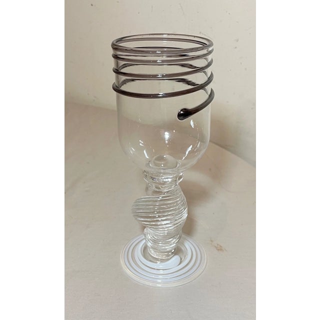 Vintage Hand Blown Art Glass 5th Street Studio Glass Ltd. Wine Glass Goblet Cup For Sale - Image 4 of 13