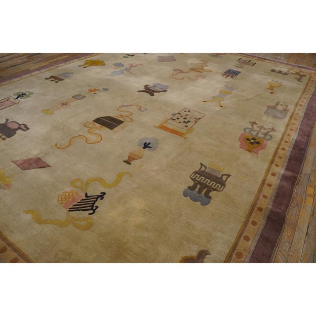 Textile 1920s Ivory Art Deco Influences Geometric Antique Chinese Peking Rug 10'8"x14'4" For Sale - Image 7 of 9