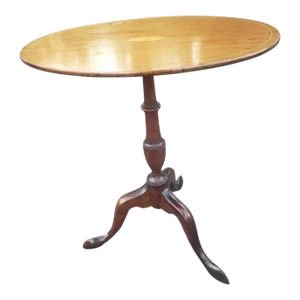 1930s Georgian Mahogany and Satinwood Inlaid Oval Tilt-Top Side Table
